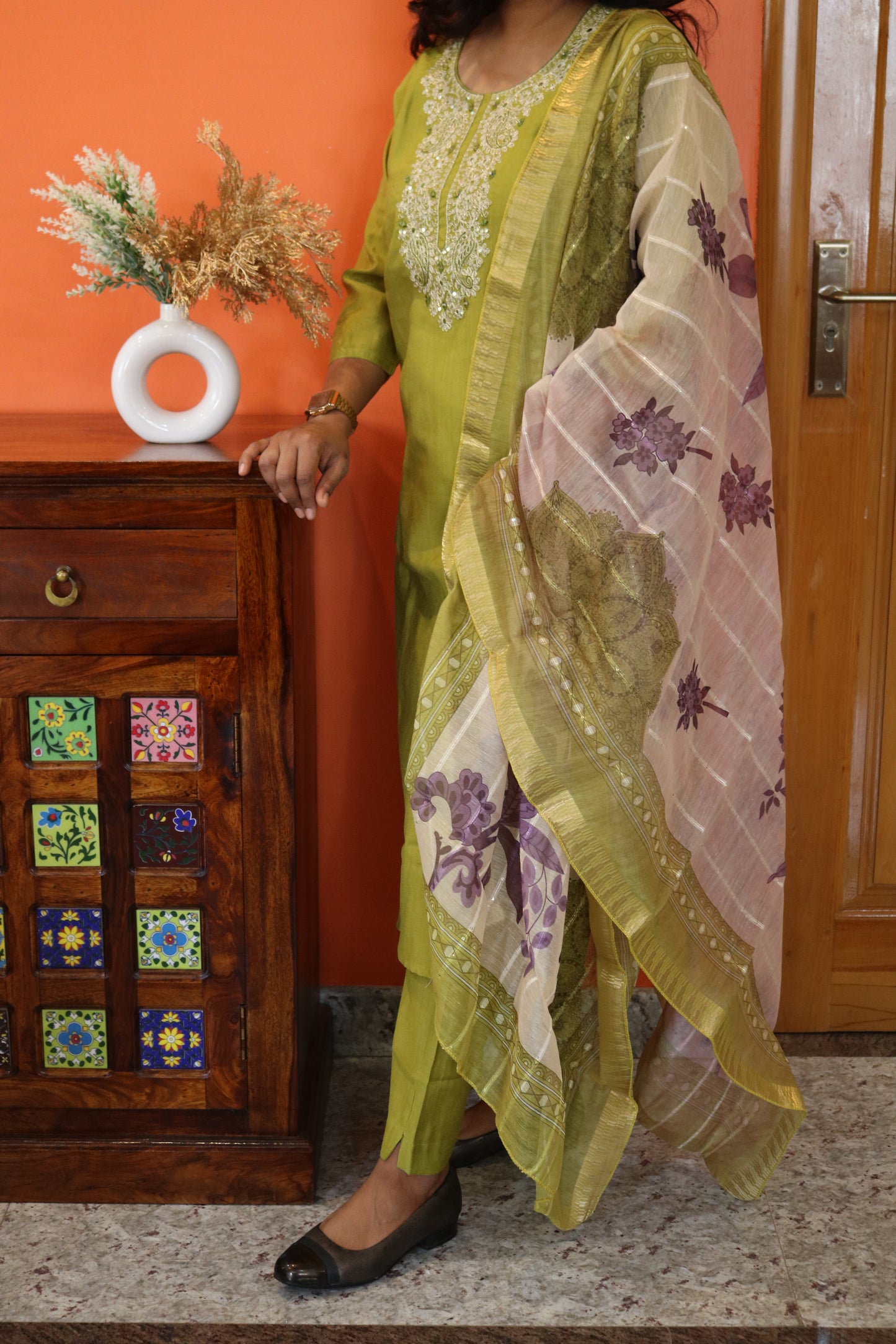 Olive Green Pure Cotton Straight Kurta Set
