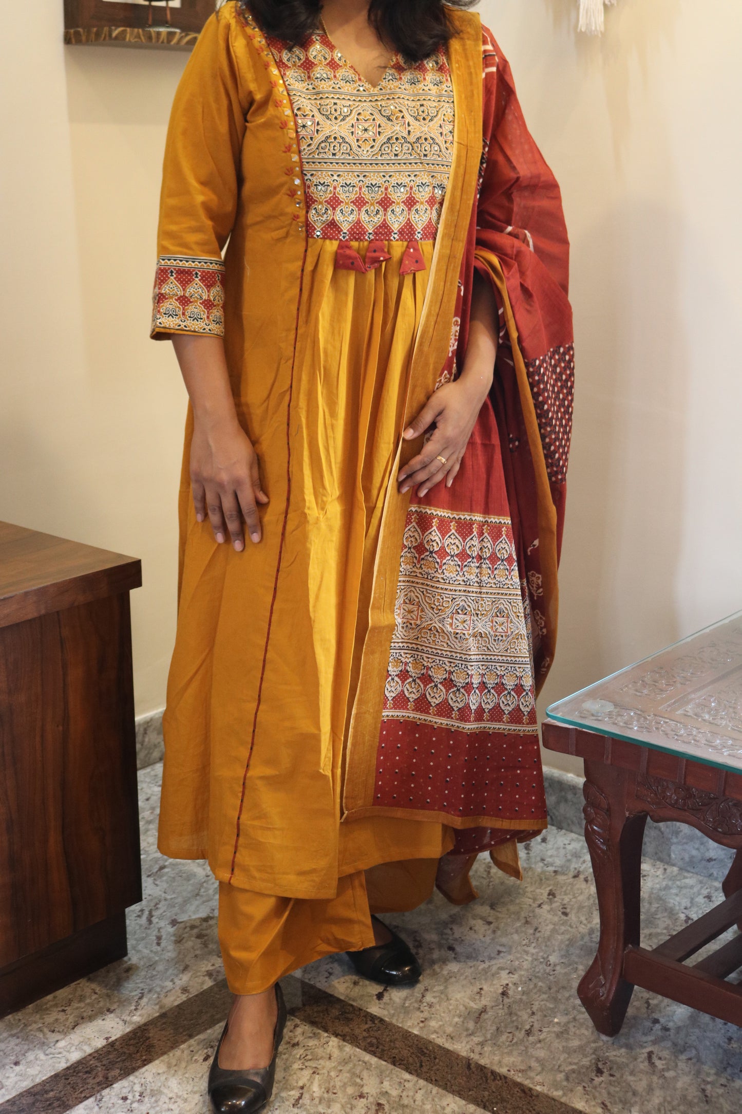 Jaipur Cotton Mustard Yellow Anarkali Kurta Set