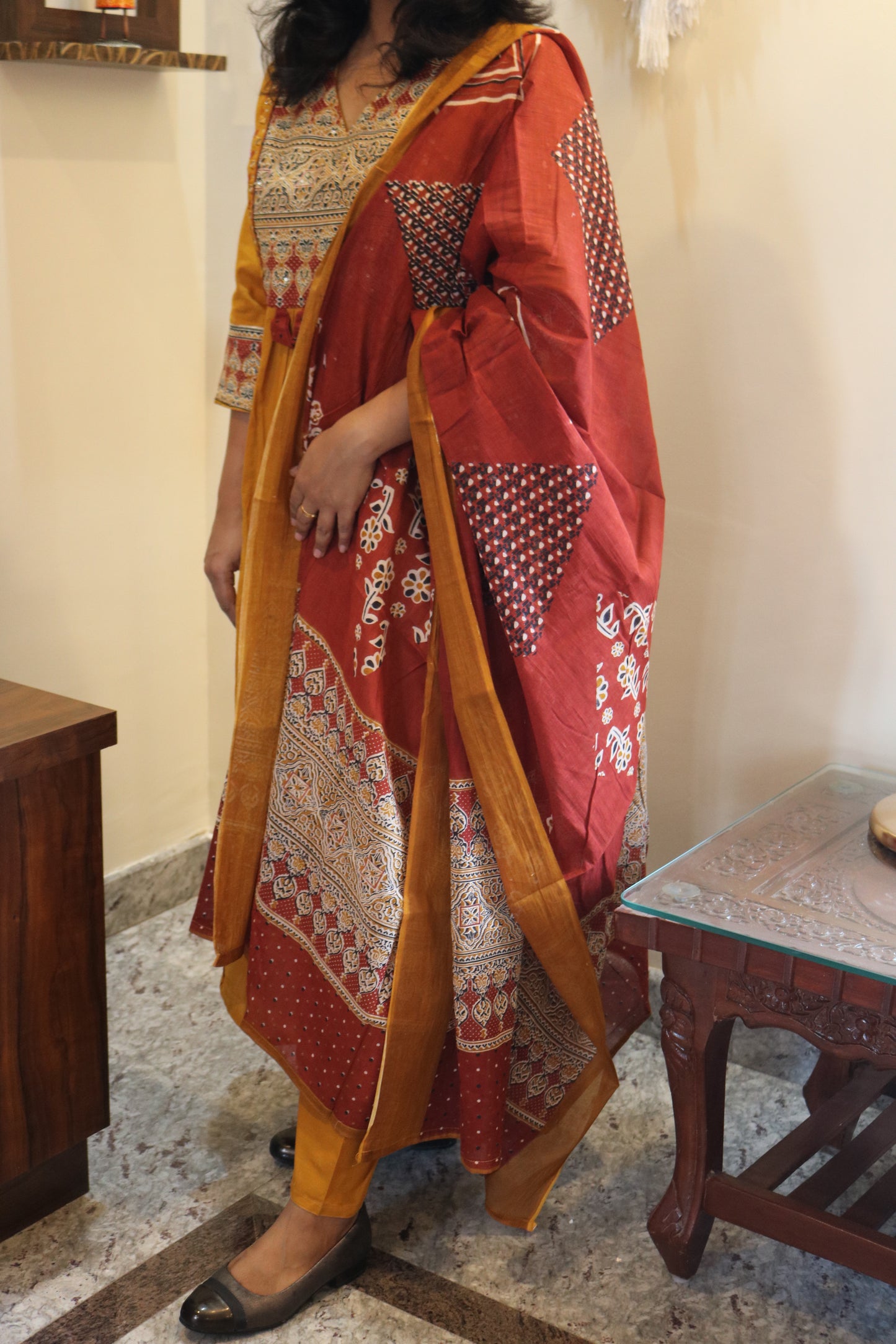 Jaipur Cotton Mustard Yellow Anarkali Kurta Set