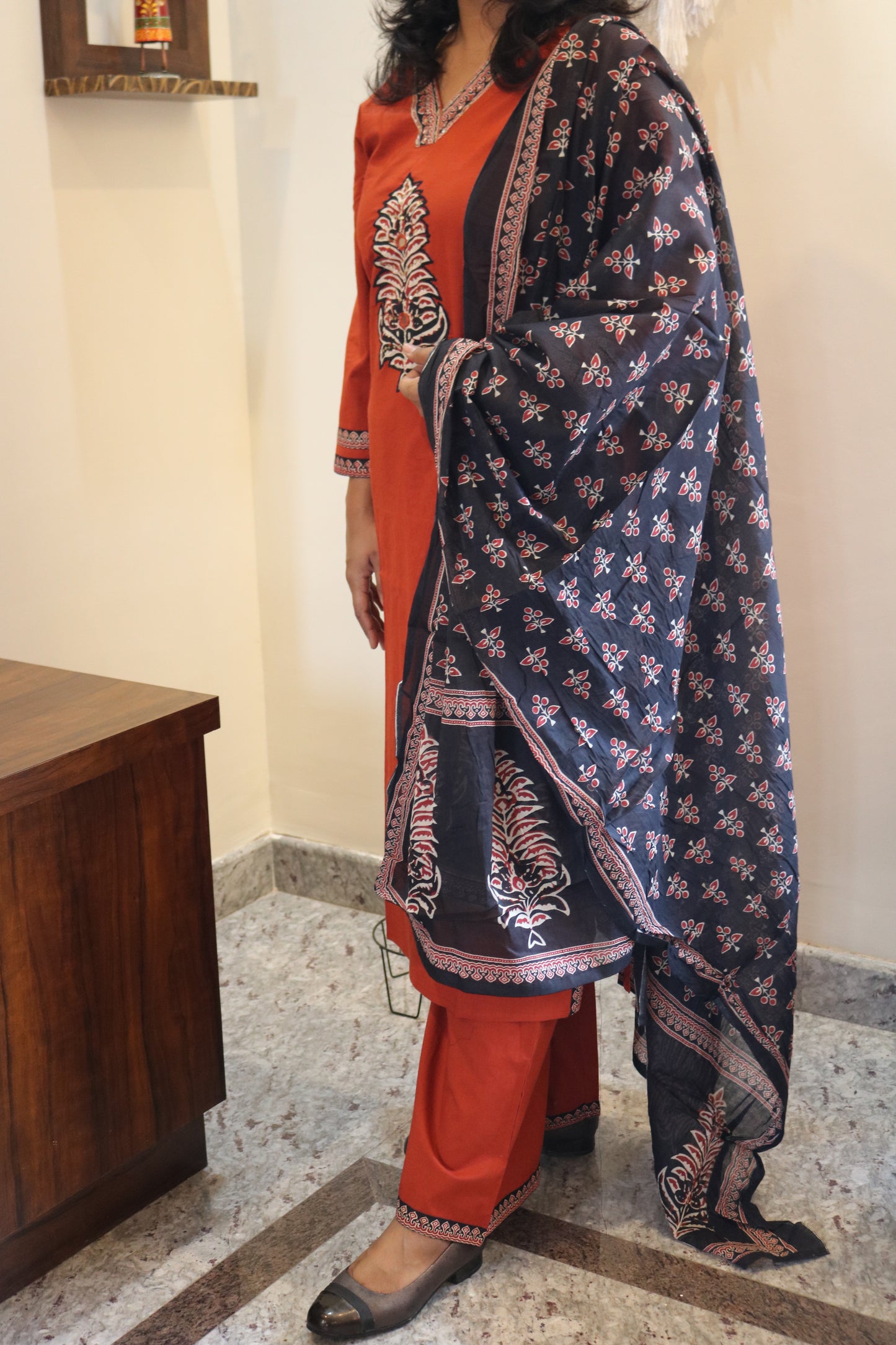 Rust Orange Embroidered Kurta Set
