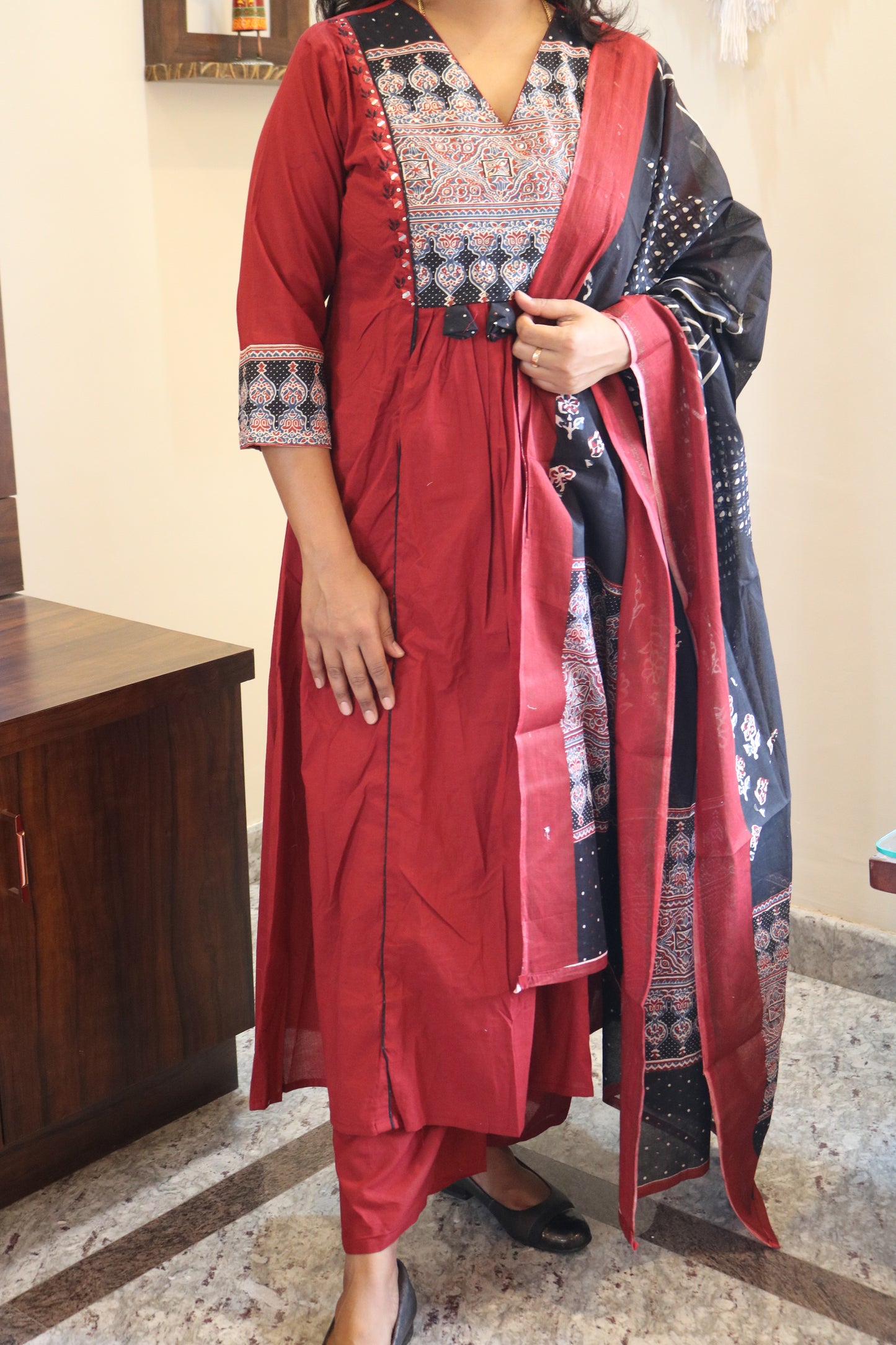 Red Jaipur Gamuti Cotton Embroidered Kurta Pant Set