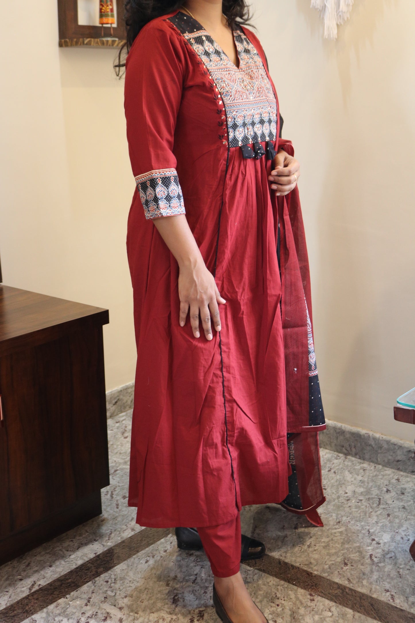 Red Jaipur Gamuti Cotton Embroidered Kurta Pant Set