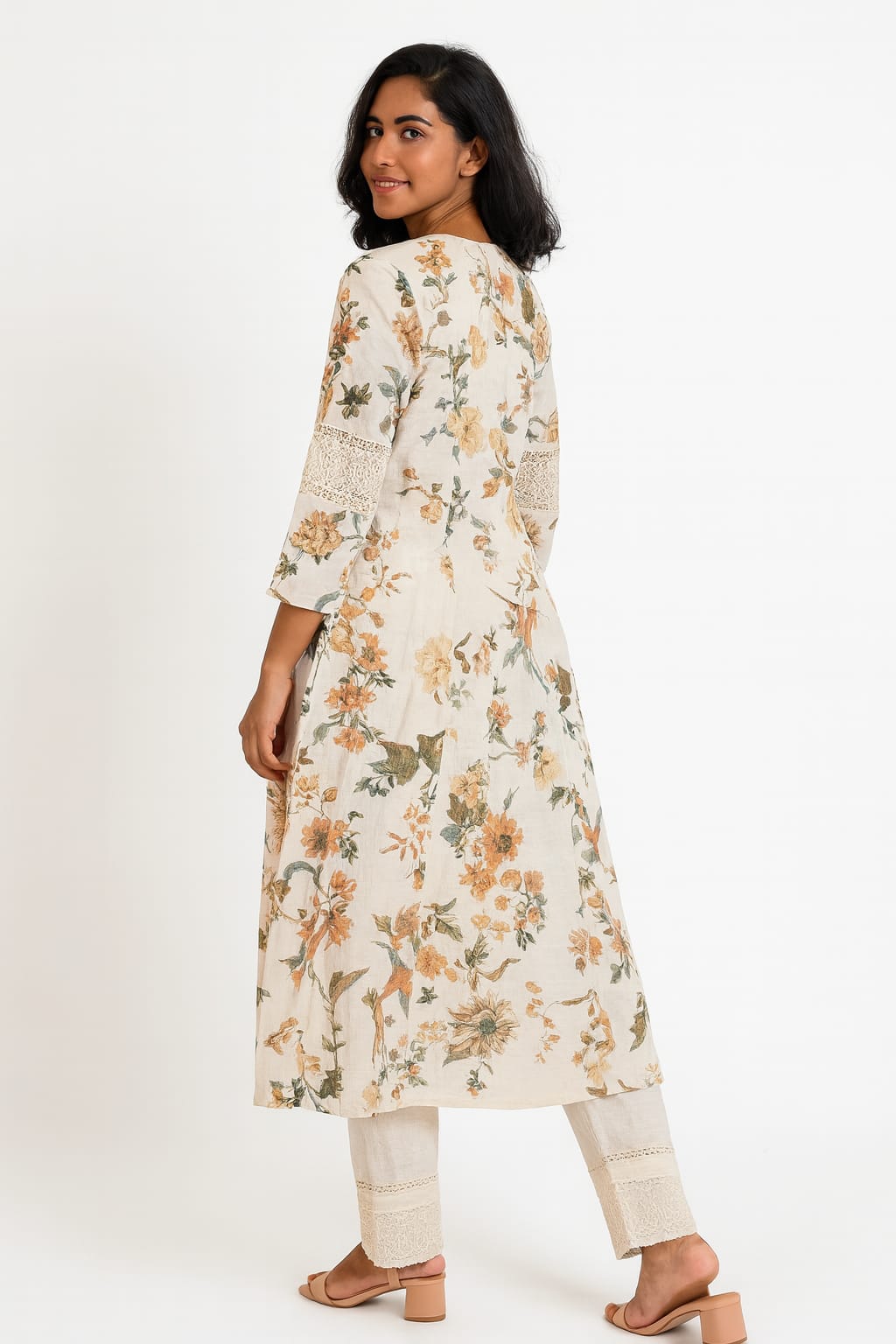White Floral Kurtha Set