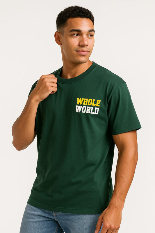 "Whole World" Graphic Print Oversized T-Shirt | Forest Green