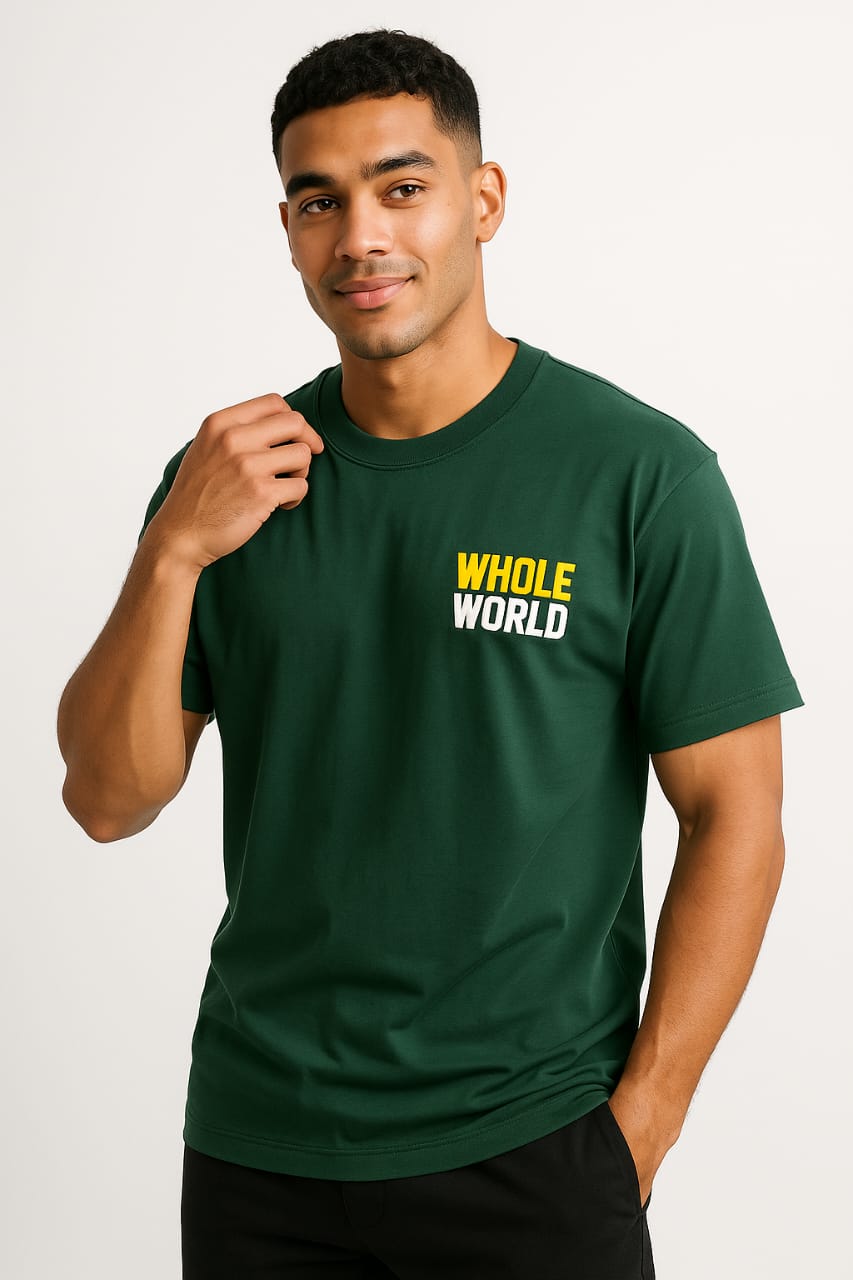 "Whole World" Graphic Print Oversized T-Shirt | Forest Green